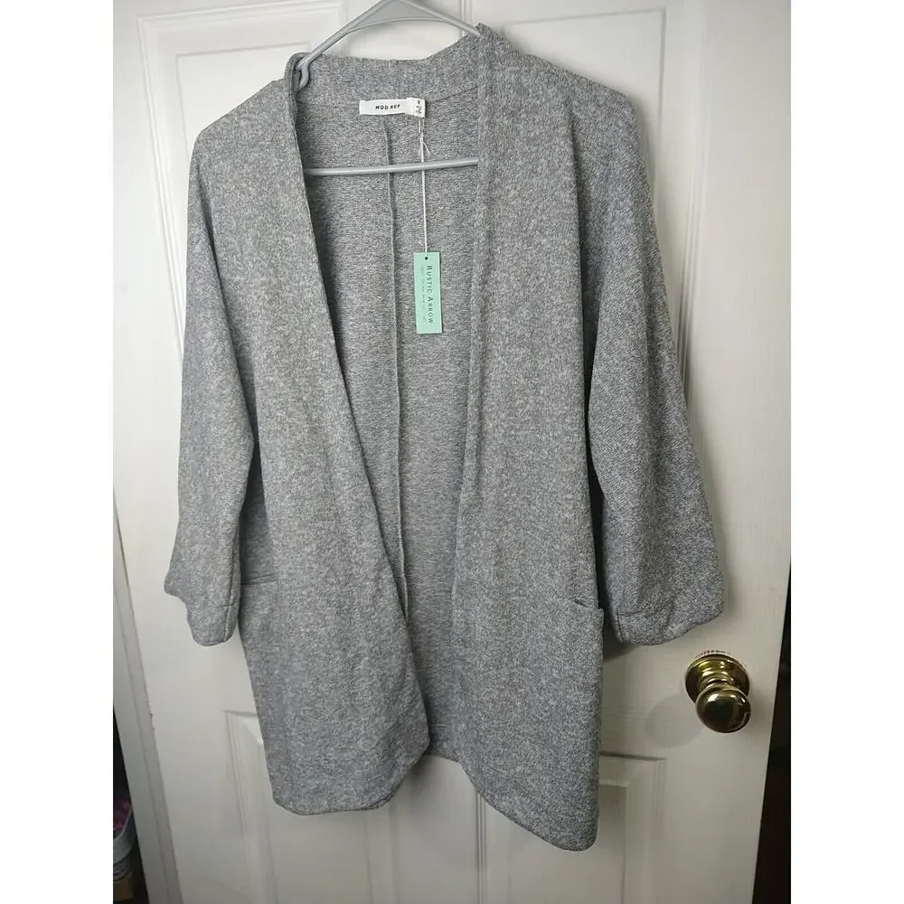 Mod Ref Woman M Duster Grey Pullon Casual Comfort Pocket Long Sleeve - Picture 1 of 8